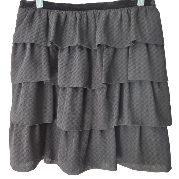 Massimo Dutti Skirt Black Tiered Ruffle with velvet waist Style 5203 Size Medium - Picture 7 of 8